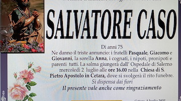 Cetara: 2 luglio i funerali di Salvatore Caso, investito sulla Statale
