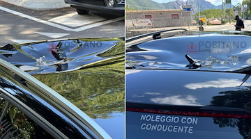 Paura sul Valico di Chiunzi, masso precipita sul tettuccio di auto NCC: a bordo autista e due passeggeri 