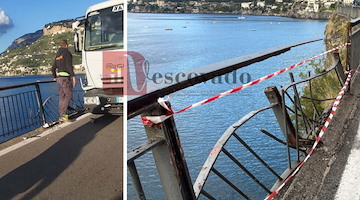 Paura sulla Statale tra Maiori e Minori: camion sfonda la ringhiera alla Torricella 