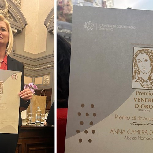 All'imprenditrice Anna Camera D'Afflitto il premio “Venere d'Oro per la gestione innovativa dell’Hotel Marmorata di Ravello