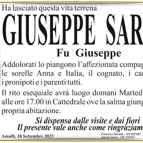Amalfi dice addio al signor Giuseppe Sarno