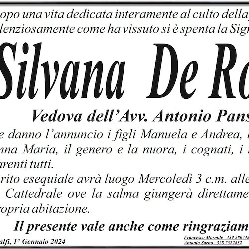 Manifesto Funebre Silvana De Rosa, Amalfi