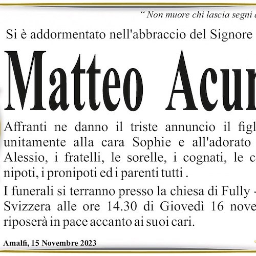 Lutto Acunto ad Amalfi