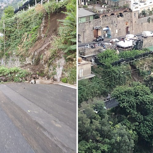 Amalfi, smottamento poco dopo il bivio per Agerola /FOTO