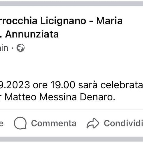 A Casalnuovo la Parrocchia Licignano- Maria SS Annunziata annuncia messa per Matteo Messina Denaro