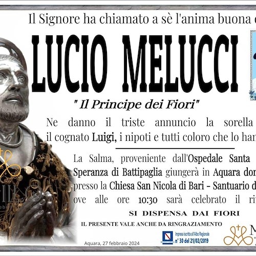 Manifesto funebre di Lucio Melucci<br />&copy;