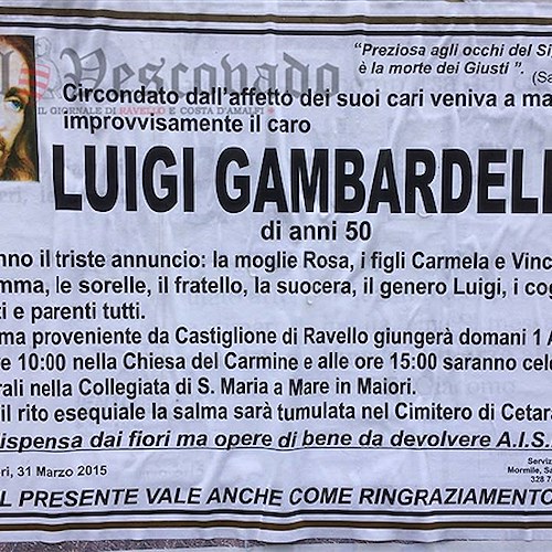 Maiori, a 50 anni si è spento Luigi Gambardella