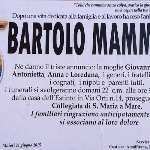 Maiori dice addio a Bartolo Mammato
