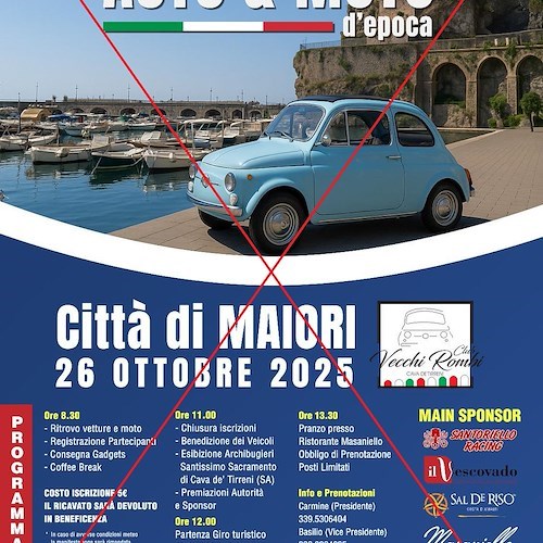 Maiori, rinviato il 3° Raduno di Auto e Moto d’Epoca