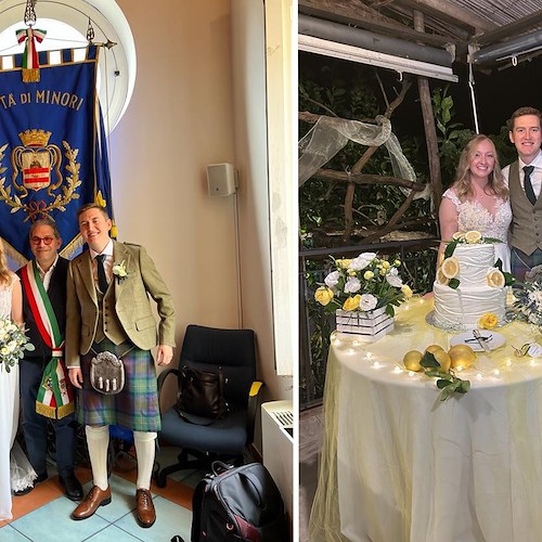 Matrimonio in kilt in Costiera amalfitana: coppia scozzese si giura amore eterno a Minori