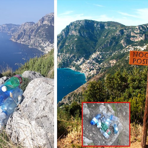 Plastica abbandonata sul Sentiero degli Dei, trekking nella natura ma zero rispetto per l’ambiente /FOTO
