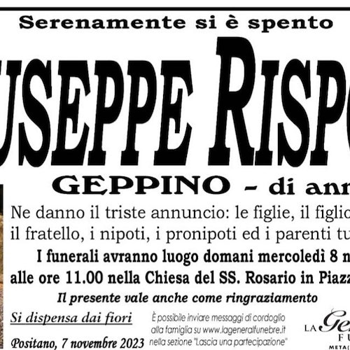 Manifesto funebre di Giuseppe Rispoli