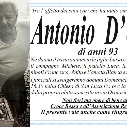 Praiano piange Antonio D’Urso, aveva 93 anni 