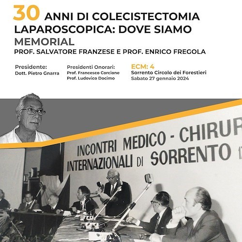 Sorrento, 27 gennaio un convegno sui progressi della colecistectomia laparoscopica