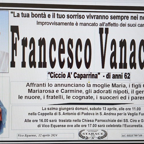 Manifesto funebre di Francesco Vanacore